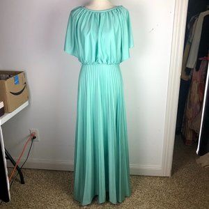 Vintage 1970s Mint Green Pleated Bridesmaid Dress